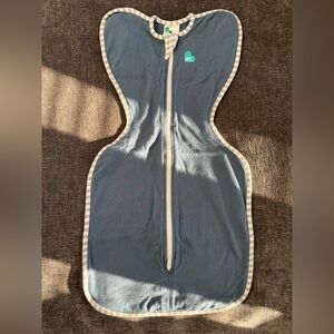 Love to dream blue swaddle sack with striped trim